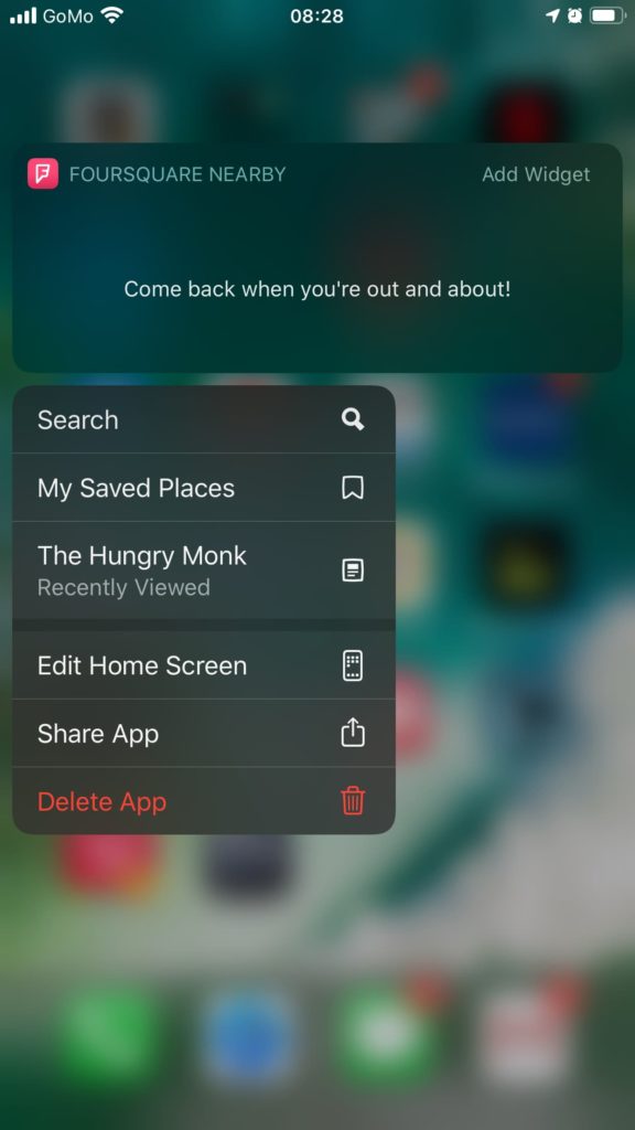 Exemplo de app shortcuts nativos no iOS