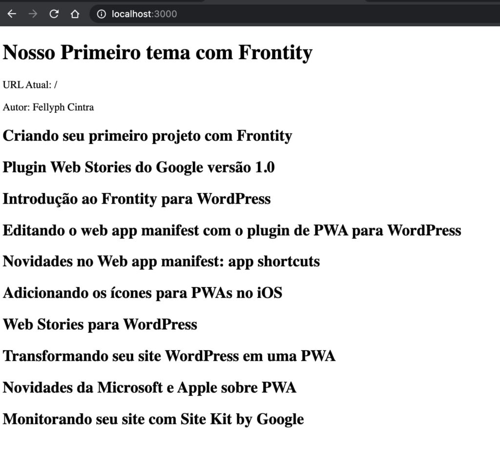 tela do browser carregando os últimos posts