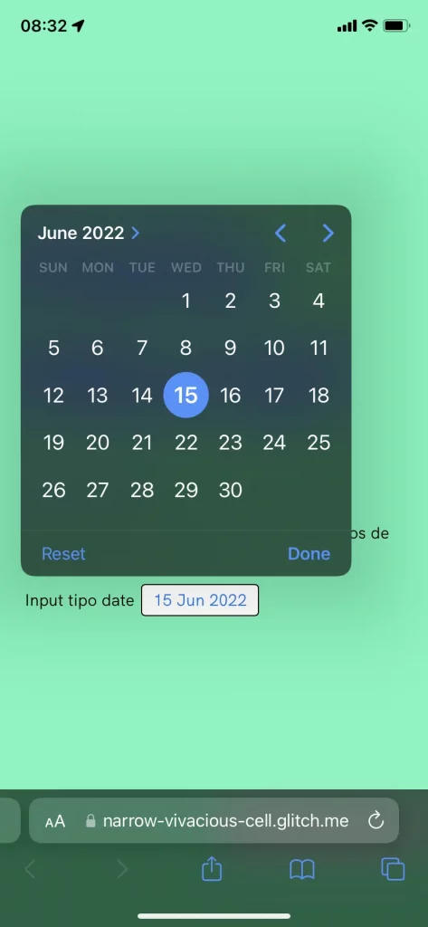 Exemplo do input type date no iOS