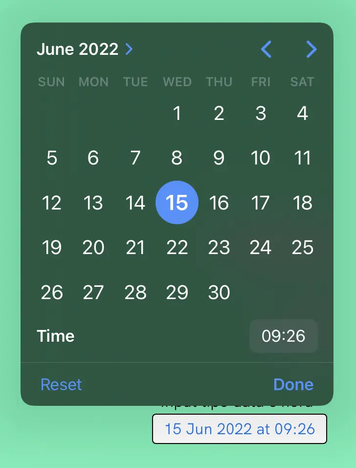 A exibição de campo datatime-local no iOS