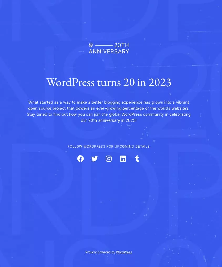 Site especial para comemorar o aniversário de 20 anos do WordPress