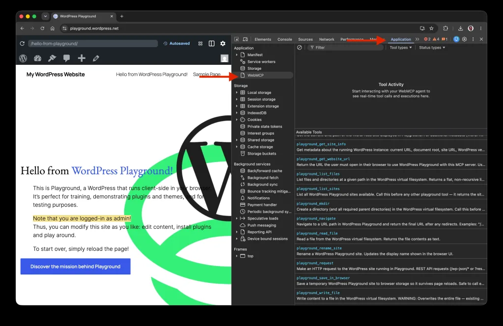 nova ferramenta de debugging do devtools para WebMCP